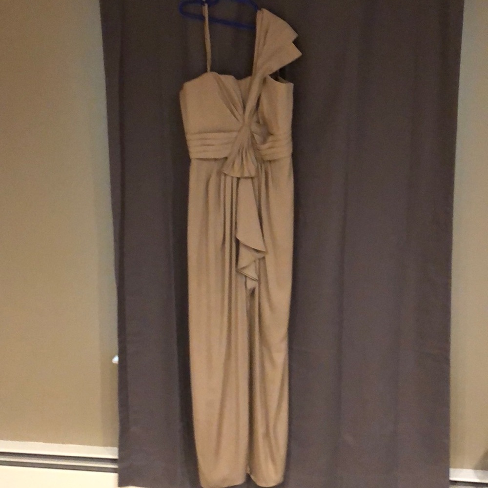 Bcbg long one shoulder tan gorgeous dress!